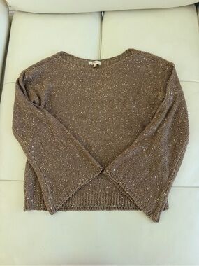 Cozy Off-the-Shoulder Speckled Taupe Sweater